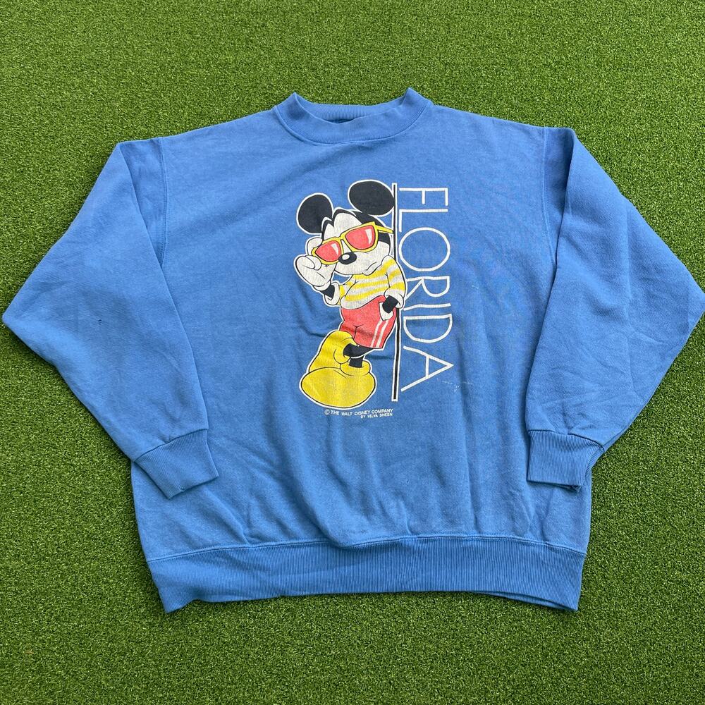 Vintage Mickey Mouse Florida Sweatshirt Velva Sheen USA Made Disney Mens M
